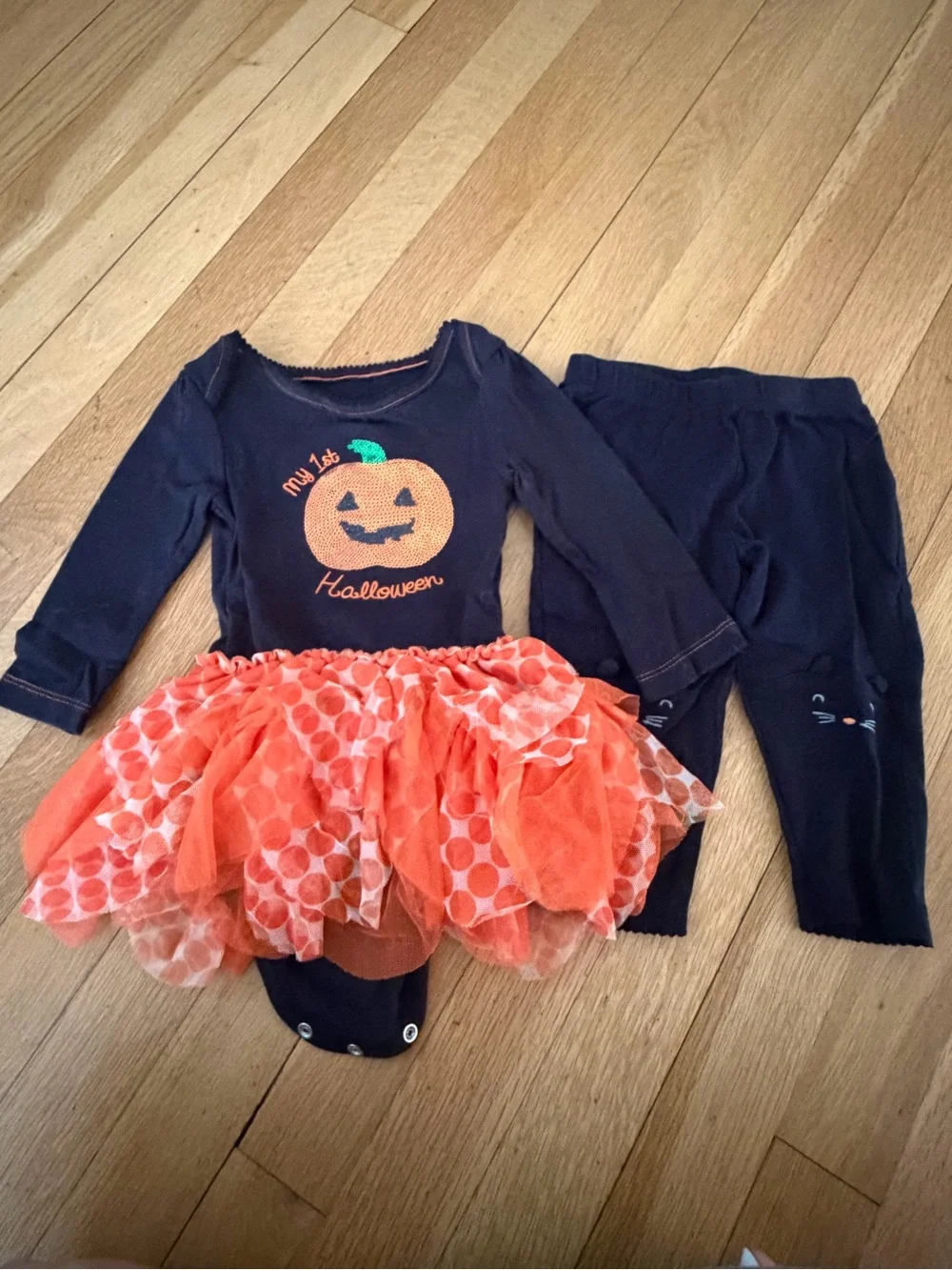 Koala Kids Black and Orange Pumpkin Tutu Outfit